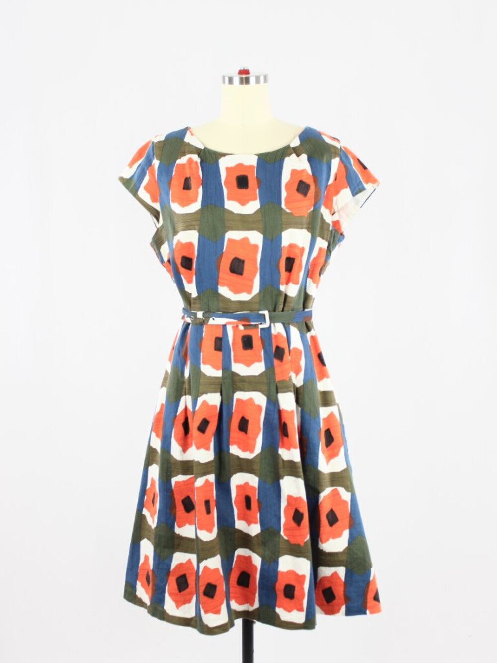 WALLIS 1923 Poppy Floral Stretch Cotton Twill Belted Fit & Flare Dress, Size 14